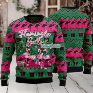 Flamingle Bells Ugly Christmas Sweater Green Family