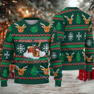 Forest Green Reindeer & Christmas Tree Snowflake Hennessy Themed Ugly Christmas Sweater