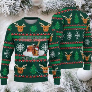 Forest Green Reindeer & Christmas Tree Snowflake Hennessy Themed Ugly Christmas Sweater