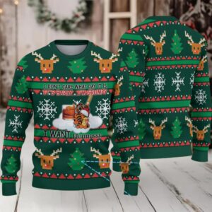 Forest Green Reindeer & Christmas Tree Snowflake Hennessy Themed Ugly Christmas Sweater