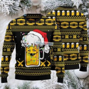 Fun Beer Face Ugly Christmas Sweater Xmas Light Vacation