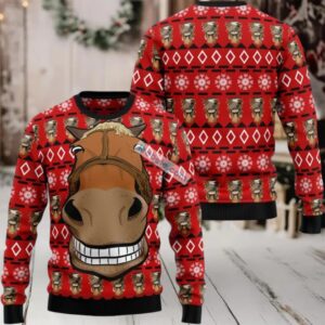 Funny Horse Smile Face Ugly Christmas Sweater Cheap