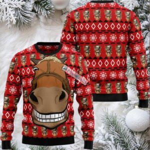 Funny Horse Smile Face Ugly Christmas Sweater Cheap