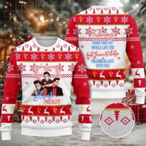 Gearhomie Who Is Listening To Elvis Presley Grandma Orange Ugly Christmas Sweater