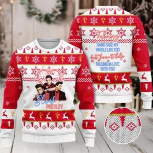 Gearhomie Who Is Listening To Elvis Presley Grandma Orange Ugly Christmas Sweater