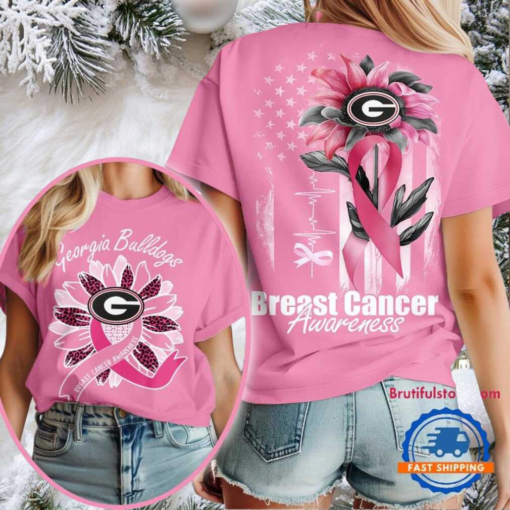 Georgia Bulldogs 2025 NCAA Breast Cancer Sunflowers Unisex 3D Shirt Georgia Bulldogs 2025 NCAA Breast Cancer Sunflowers Unisex 3D Shirt