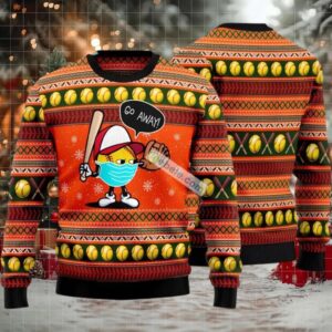 Go Away Softball Ugly Christmas Sweater Orange Crazy