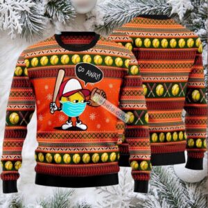 Go Away Softball Ugly Christmas Sweater Orange Crazy