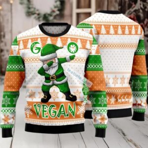 Go Vegan Ugly Christmas Sweater White Green Crazy