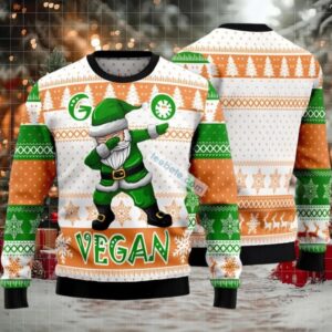 Go Vegan Ugly Christmas Sweater White Green Crazy