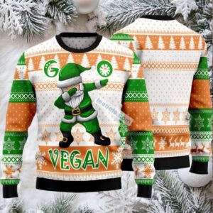Go Vegan Ugly Christmas Sweater White Green Crazy