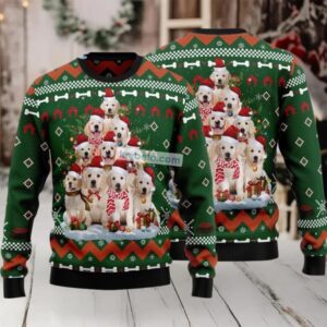Golden Retriever Pine Tree Ugly Christmas Sweater Green Funny
