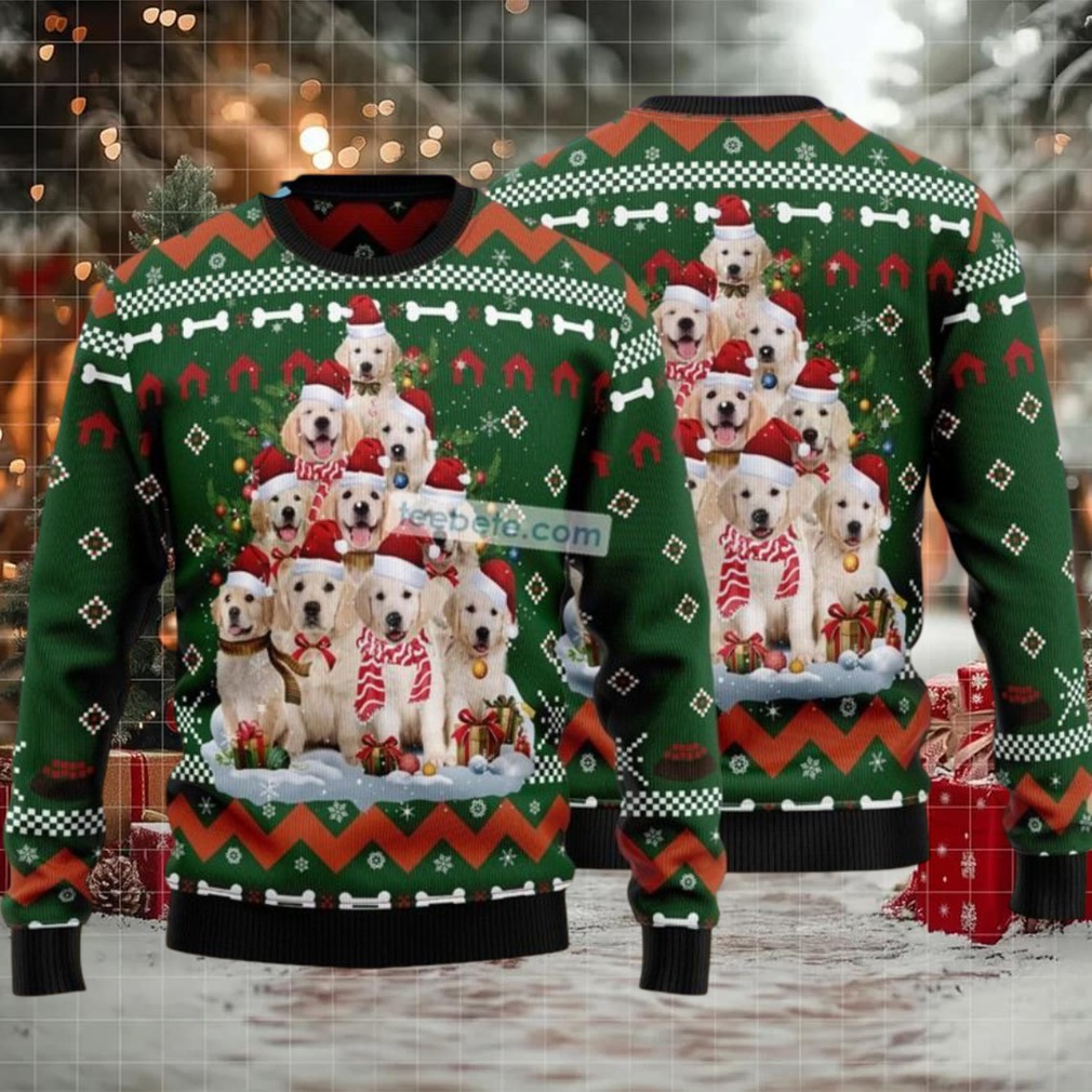 Golden Retriever Pine Tree Ugly Christmas Sweater Green Funny Golden Retriever Pine Tree Ugly Christmas Sweater Green Funny