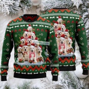 Golden Retriever Pine Tree Ugly Christmas Sweater Green Funny