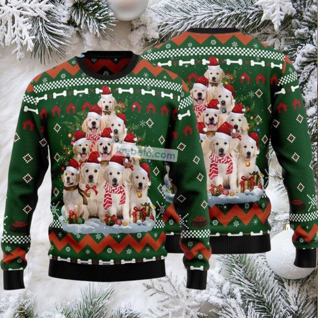 Golden Retriever Pine Tree Ugly Christmas Sweater Green Funny Golden Retriever Pine Tree Ugly Christmas Sweater Green Funny