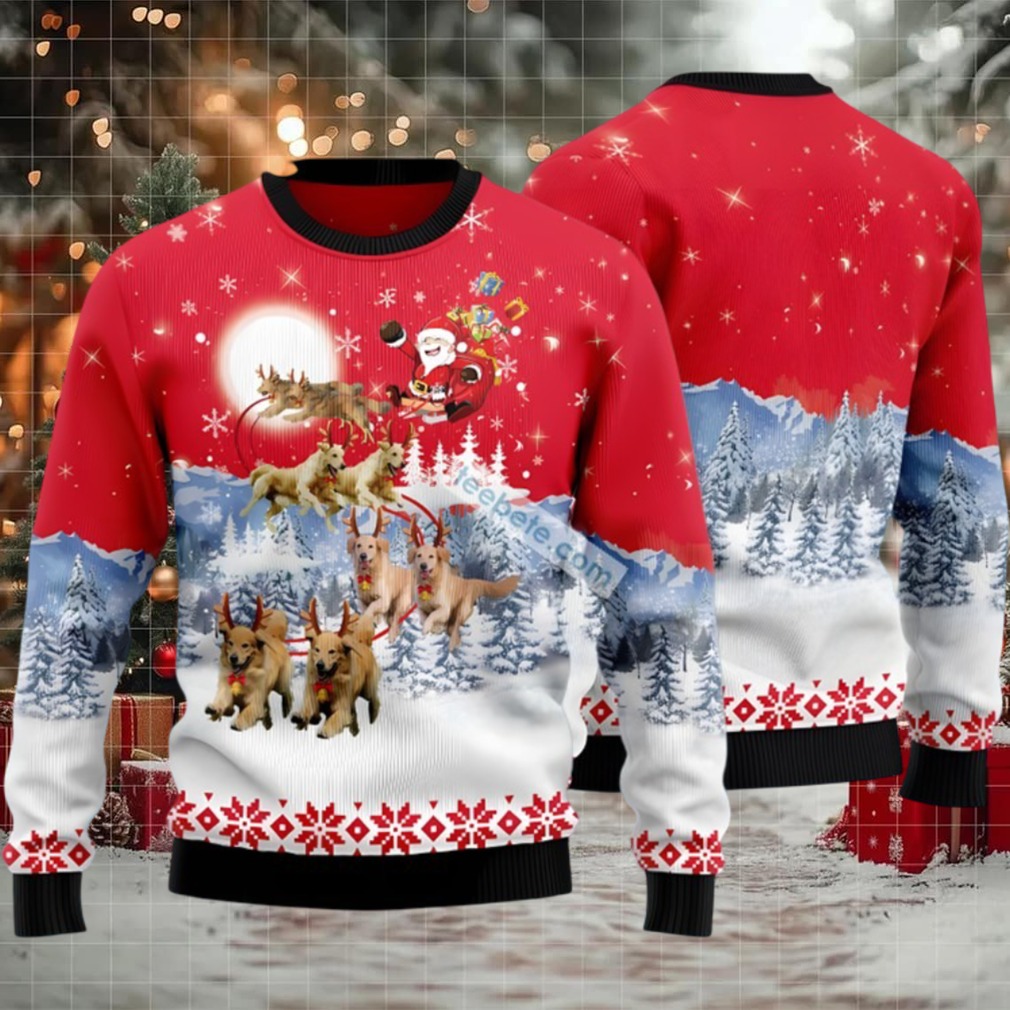 Golden Retriever Santa Claus Ugly Christmas Sweater Red Mens Golden Retriever Santa Claus Ugly Christmas Sweater Red Mens