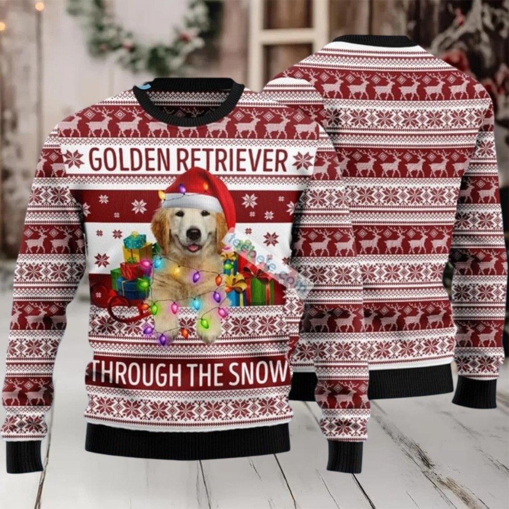 Golden Retriever Through The Snow Ugly Christmas Sweater Cute