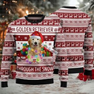 Golden Retriever Through The Snow Ugly Christmas Sweater Cute