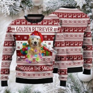 Golden Retriever Through The Snow Ugly Christmas Sweater Cute