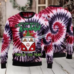 Golden Retriever Tie Dye Ugly Christmas Sweater Purple Party