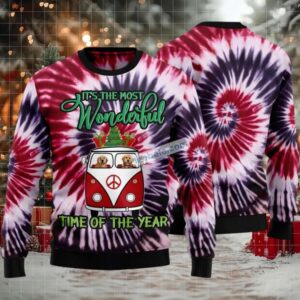 Golden Retriever Tie Dye Ugly Christmas Sweater Purple Party