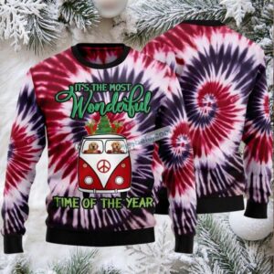 Golden Retriever Tie Dye Ugly Christmas Sweater Purple Party