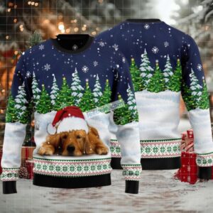 Golden Retriever Under Snow Ugly Christmas Sweater Vintage