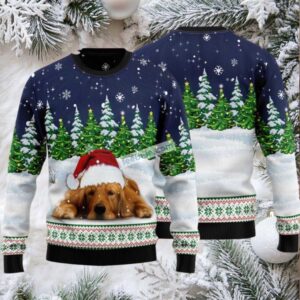 Golden Retriever Under Snow Ugly Christmas Sweater Vintage