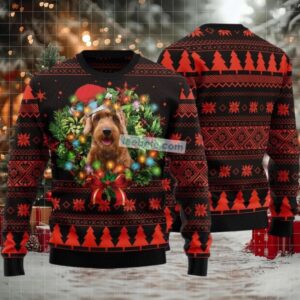 Goldendoodle Christmas Wreath Ugly Christmas Sweater Red