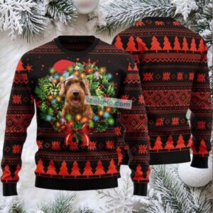 Goldendoodle Christmas Wreath Ugly Christmas Sweater Red