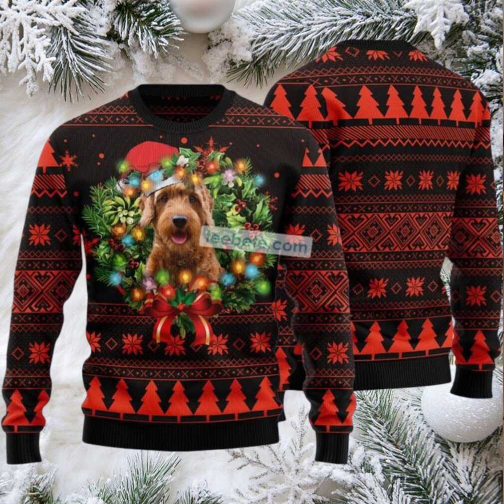 Goldendoodle Christmas Wreath Ugly Christmas Sweater Red Goldendoodle Christmas Wreath Ugly Christmas Sweater Red