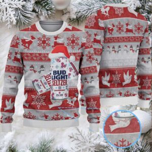 Gray and Red Reindeer Snowflake Bud Light Seltzer Ugly Christmas Sweater