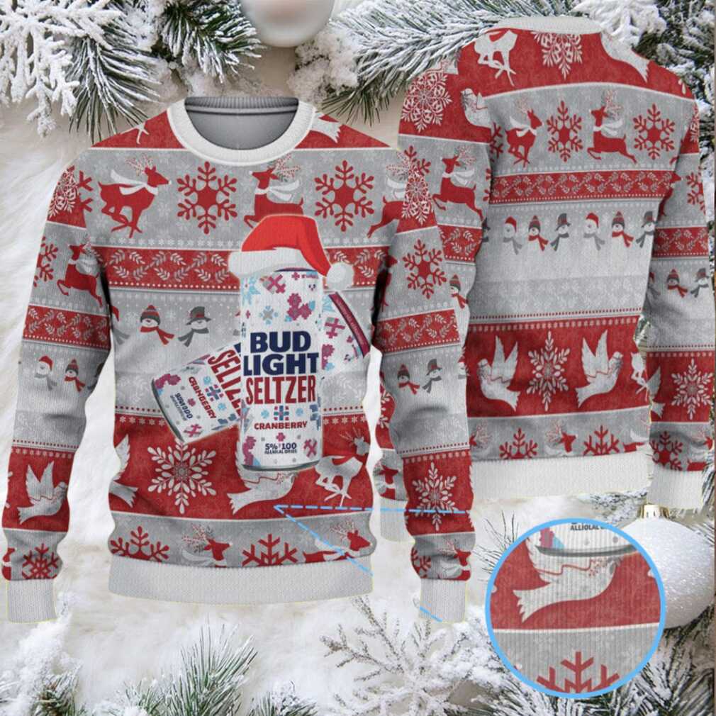 Gray and Red Reindeer Snowflake Bud Light Seltzer Ugly Christmas Sweater Gray and Red Reindeer Snowflake Bud Light Seltzer Ugly Christmas Sweater