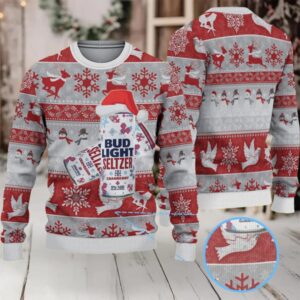 Gray and Red Reindeer Snowflake Bud Light Seltzer Ugly Christmas Sweater