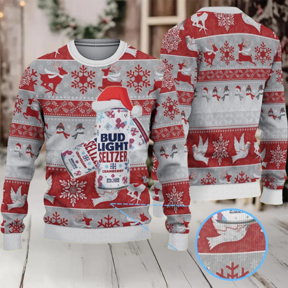 Gray and Red Reindeer Snowflake Bud Light Seltzer Ugly Christmas Sweater Gray and Red Reindeer Snowflake Bud Light Seltzer Ugly Christmas Sweater