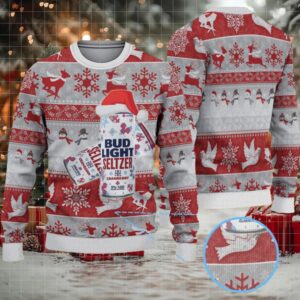 Gray and Red Reindeer Snowflake Bud Light Seltzer Ugly Christmas Sweater