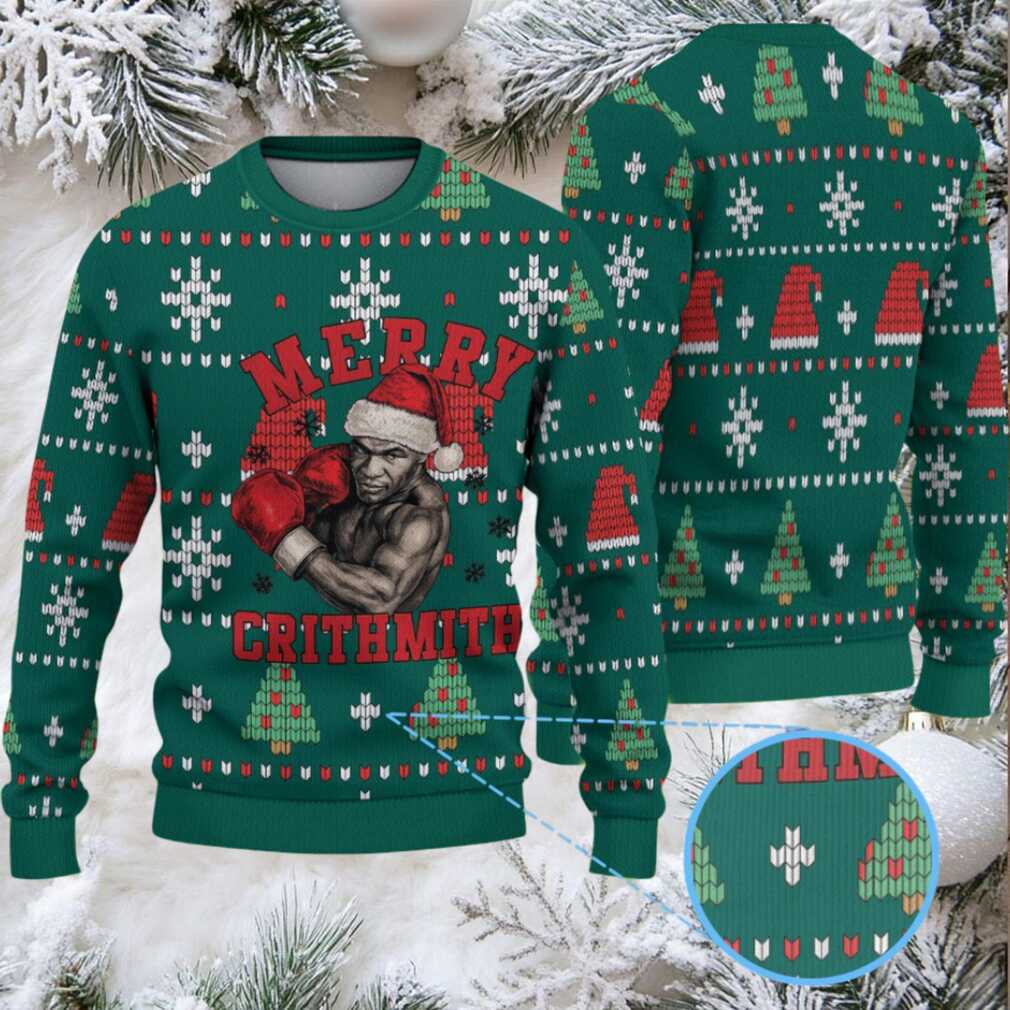 Green Fair Isle Snowflake Ugly Christmas Sweater Mike Tyson in Santa Hat with Boxing Gloves and Christmas Tree Pattern Green Fair Isle Snowflake Ugly Christmas Sweater Mike Tyson in Santa Hat with Boxing Gloves and Christmas Tree Pattern
