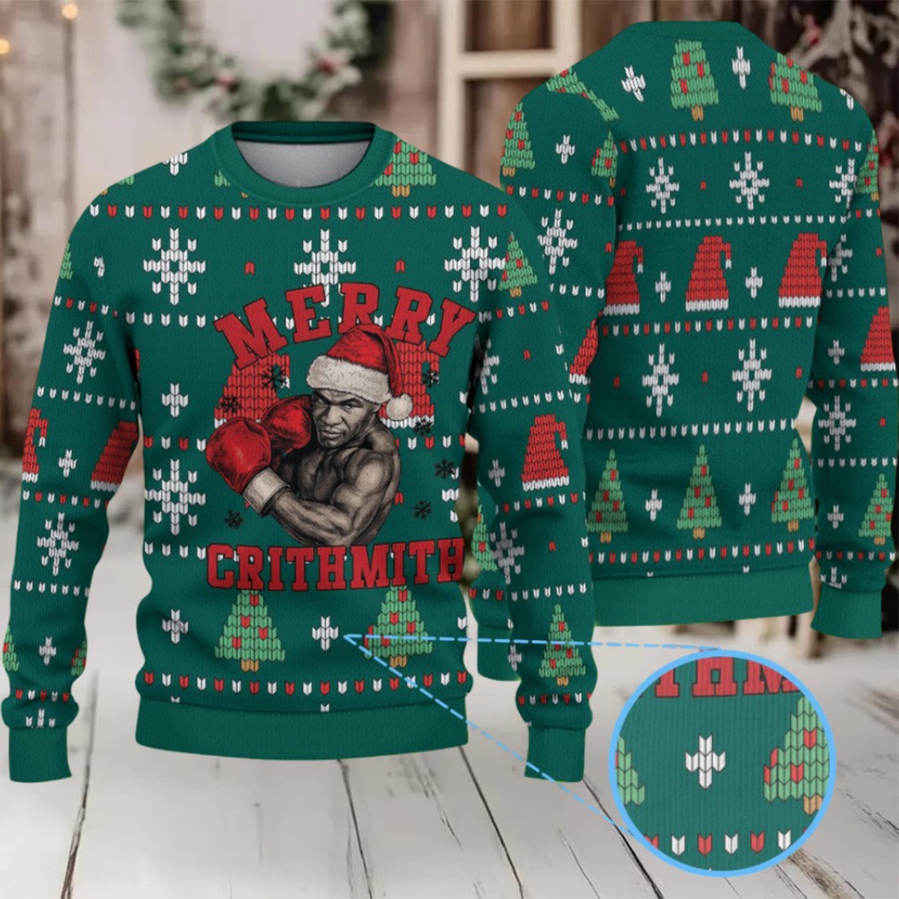 Green Fair Isle Snowflake Ugly Christmas Sweater Mike Tyson in Santa Hat with Boxing Gloves and Christmas Tree Pattern Green Fair Isle Snowflake Ugly Christmas Sweater Mike Tyson in Santa Hat with Boxing Gloves and Christmas Tree Pattern