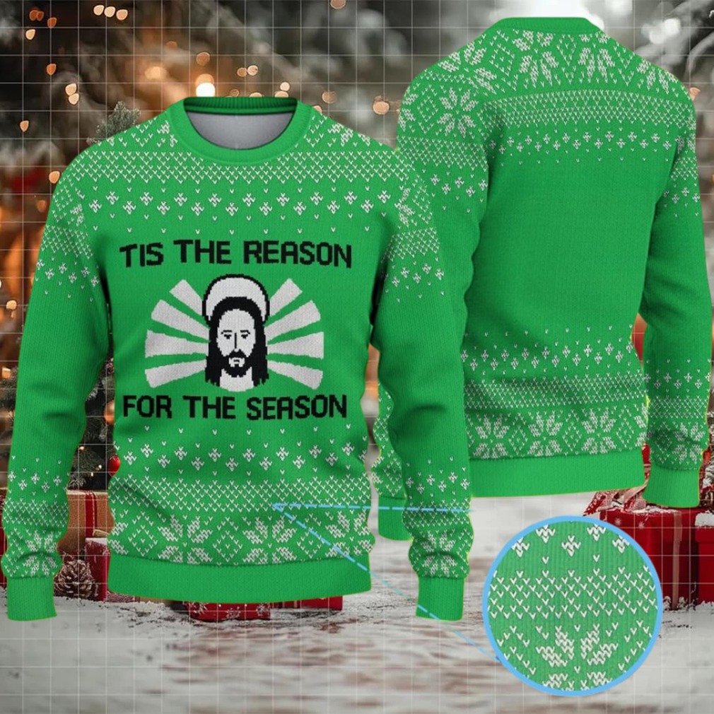 Green Fair Isle Snowflake Ugly Christmas Sweater Stranger Things Theme Tis the Reason Graphic