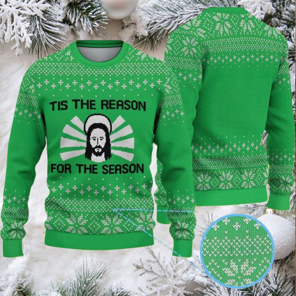 Green Fair Isle Snowflake Ugly Christmas Sweater Stranger Things Theme Tis the Reason Graphic