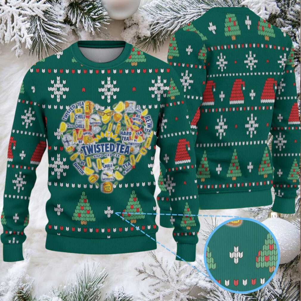 Green Twisted Tea Heart Christmas Pattern Ugly Sweater