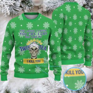 Green Twisted Tea Skull Snowflake Pattern Ugly Sweater