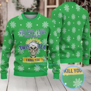 Green Twisted Tea Skull Snowflake Pattern Ugly Sweater