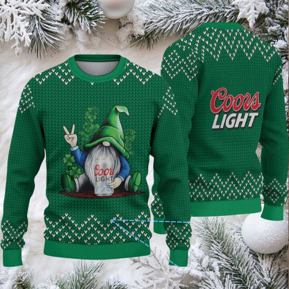 Green & White Knit Pattern “Peace Gnome Holding Coors Light” Ugly Christmas Sweater – Coors Light Edition Green & White Knit Pattern “Peace Gnome Holding Coors Light” Ugly Christmas Sweater – Coors Light Edition