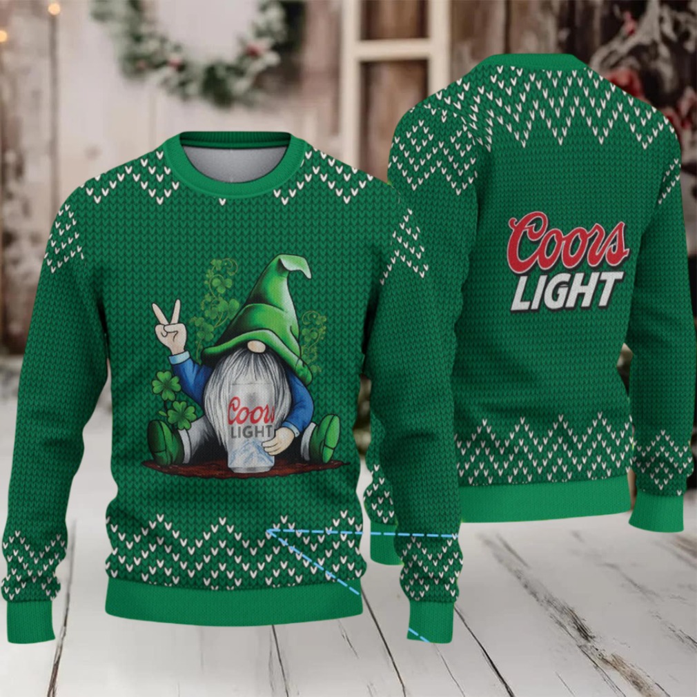 Green & White Knit Pattern “Peace Gnome Holding Coors Light” Ugly Christmas Sweater – Coors Light Edition Green & White Knit Pattern “Peace Gnome Holding Coors Light” Ugly Christmas Sweater – Coors Light Edition