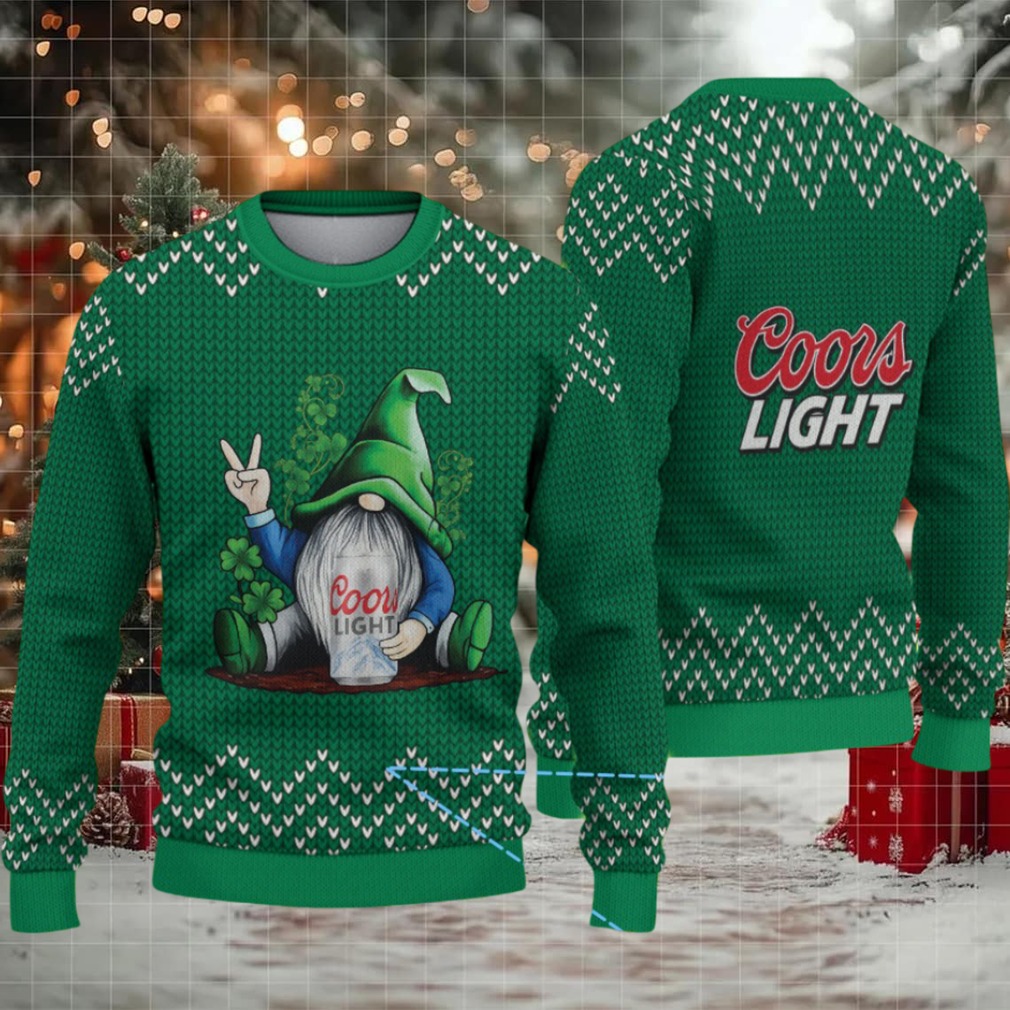 Green & White Knit Pattern “Peace Gnome Holding Coors Light” Ugly Christmas Sweater – Coors Light Edition Green & White Knit Pattern “Peace Gnome Holding Coors Light” Ugly Christmas Sweater – Coors Light Edition