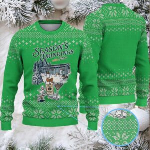 Green White Snowflake Pattern Tito’s Handmade Vodka “Season’s Drinkings” Ugly Christmas Sweater