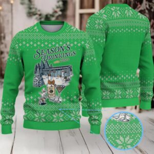 Green White Snowflake Pattern Tito’s Handmade Vodka “Season’s Drinkings” Ugly Christmas Sweater
