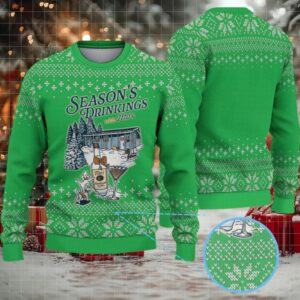 Green White Snowflake Pattern Tito’s Handmade Vodka “Season’s Drinkings” Ugly Christmas Sweater