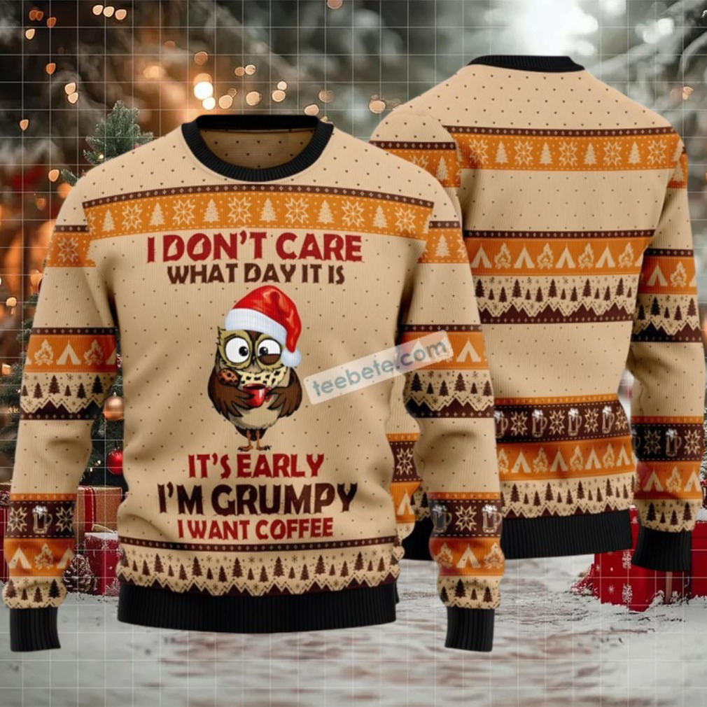Grumpy Owl I Want Coffee Ugly Christmas Sweater Yellow Cheap Grumpy Owl I Want Coffee Ugly Christmas Sweater Yellow Cheap
